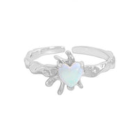 Natural Opal Heart Adjustable 925 Sterling Silver Ring