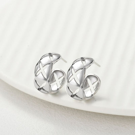 Quilted Pattern S925 Sterling Silver Hoop Earrings