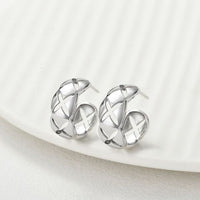 Quilted Pattern S925 Sterling Silver Hoop Earrings