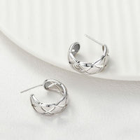 Quilted Pattern S925 Sterling Silver Hoop Earrings