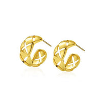 Quilted Pattern S925 Sterling Silver Hoop Earrings