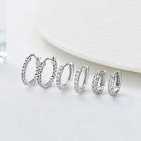 Geometric Crystal Sterling Silver Hoop Earrings