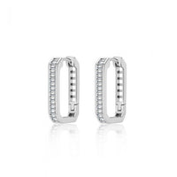 Geometric Crystal Sterling Silver Hoop Earrings