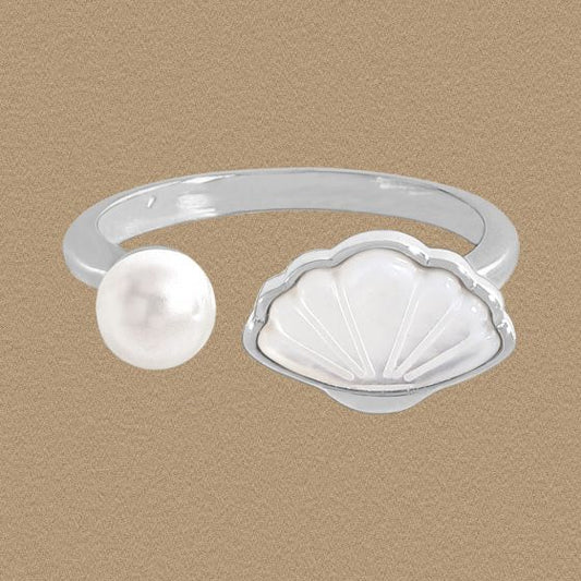 Offic Natural Pearl Shell Sterling Silver Adjustable Ring
