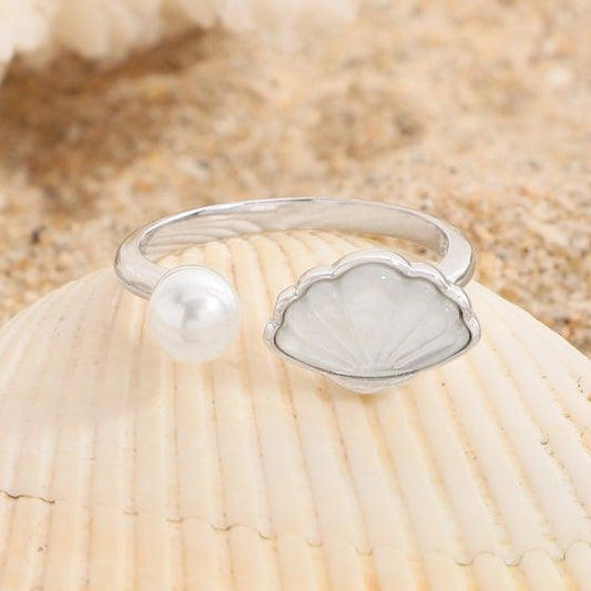 Offic Natural Pearl Shell Sterling Silver Adjustable Ring