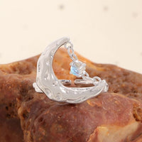 Irregular Crescent Moon Crystal Adjustable Ring, 925 Sterling Silver