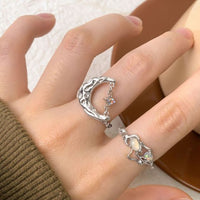 Irregular Crescent Moon Crystal Adjustable Ring, 925 Sterling Silver