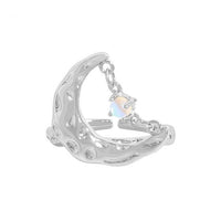 Irregular Crescent Moon Crystal Adjustable Ring, 925 Sterling Silver