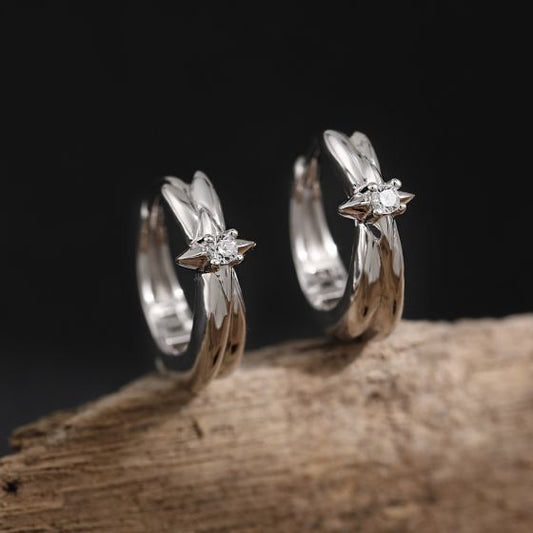 Shining Star CZ Sterling Silver Hoop Earrings