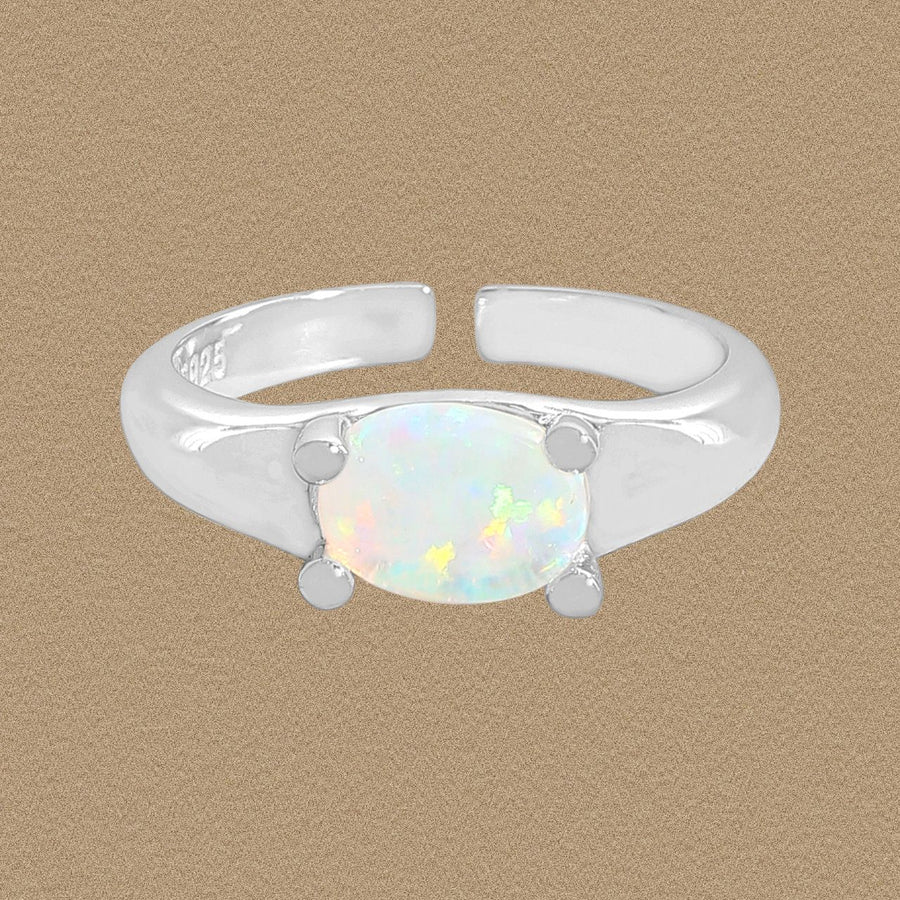 Oval Natural Opal Adjustable Ring in 925 Sterling Silver