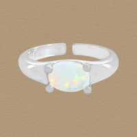 Oval Natural Opal Adjustable Ring in 925 Sterling Silver