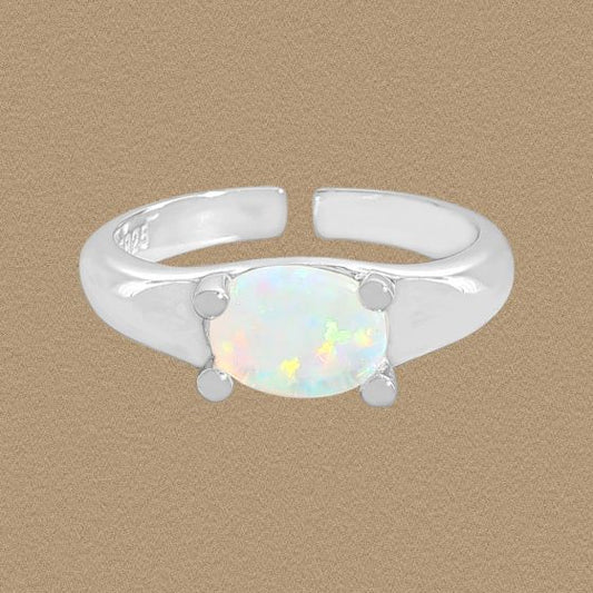 Oval Natural Opal Adjustable Ring in 925 Sterling Silver