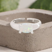 Oval Natural Opal Adjustable Ring in 925 Sterling Silver