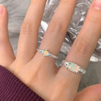 Oval Natural Opal Adjustable Ring in 925 Sterling Silver