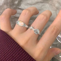 Oval Natural Opal Adjustable Ring in 925 Sterling Silver