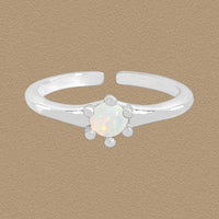 Round Natural Opal Adjustable Ring in 925 Sterling Silver