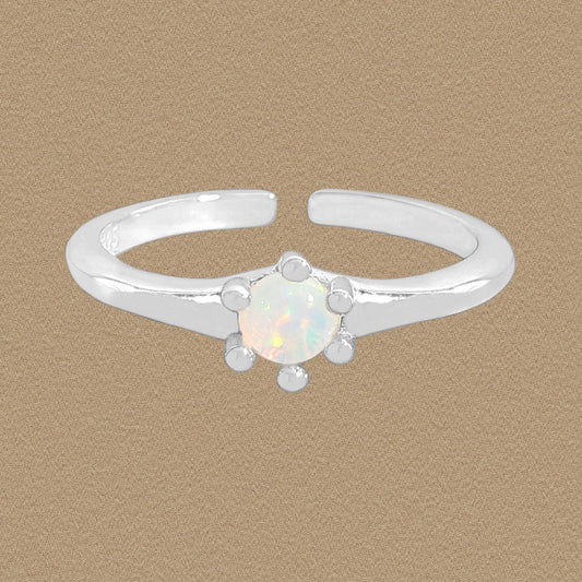 Round Natural Opal Adjustable Ring in 925 Sterling Silver