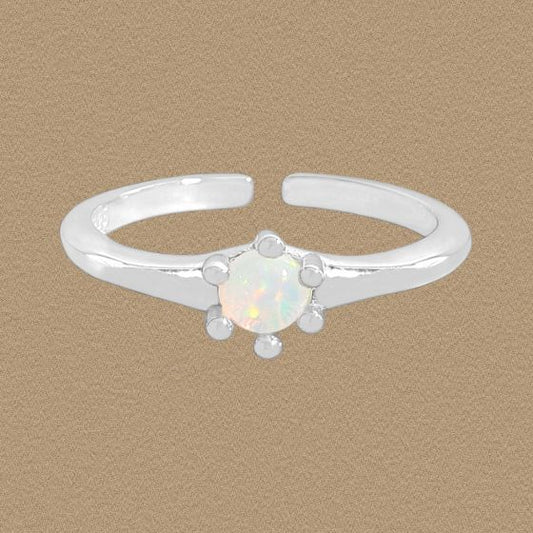 Round Natural Opal Adjustable Ring in 925 Sterling Silver