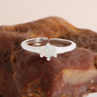 Round Natural Opal Adjustable Ring in 925 Sterling Silver
