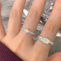 Round Natural Opal Adjustable Ring in 925 Sterling Silver
