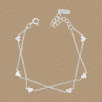 Double Layer Curb Chain Heart Bracelet, 925 Sterling Silver