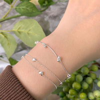 Double Layer Curb Chain Heart Bracelet, 925 Sterling Silver