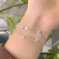 Double Layer Curb Chain Heart Bracelet, 925 Sterling Silver