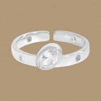 Geometry Oval Crystal Sterling Silver Adjustable Ring