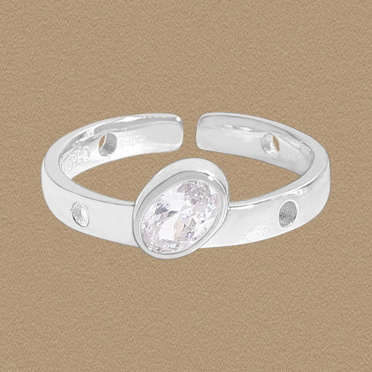 Geometry Oval CZ Sterling Silver Adjustable Ring