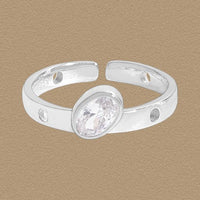 Geometry Oval Crystal Sterling Silver Adjustable Ring