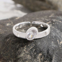 Geometry Oval Crystal Sterling Silver Adjustable Ring