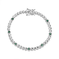 Heart-Shaped Green Cubic Zirconia Tennis Bracelet in Sterling Silver