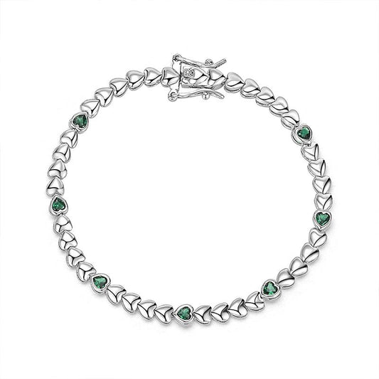 Heart-Shaped Green Cubic Zirconia Tennis Bracelet in Sterling Silver