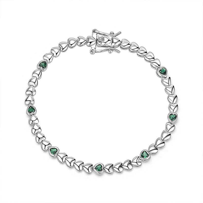 Heart-Shaped Green Cubic Zirconia Tennis Bracelet in Sterling Silver