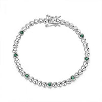 Heart-Shaped Green Cubic Zirconia Tennis Bracelet in Sterling Silver