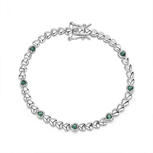 Heart-Shaped Green Cubic Zirconia Tennis Bracelet in Sterling Silver