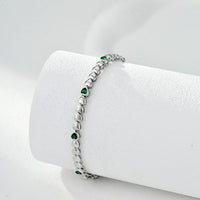 Heart-Shaped Green Cubic Zirconia Tennis Bracelet in Sterling Silver