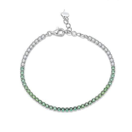 Geometric Emerald Tennis Bracelet, S925 Sterling Silver