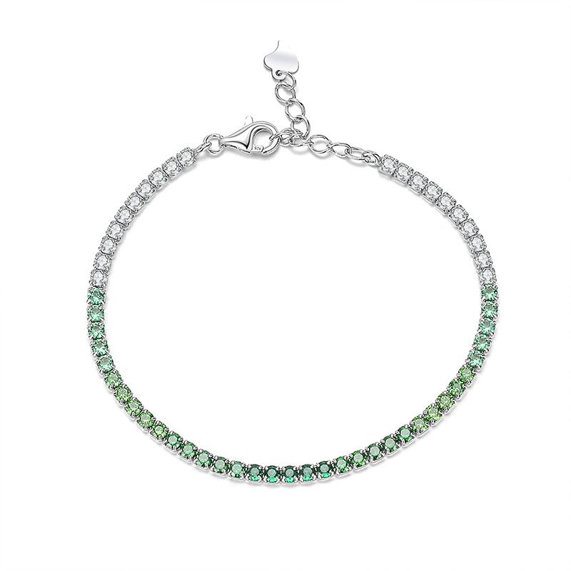 Geometric Emerald Tennis Bracelet, S925 Sterling Silver