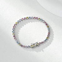 Heart Rainbow Cubic Zirconia Tennis Bracelet in 925 Sterling Silver