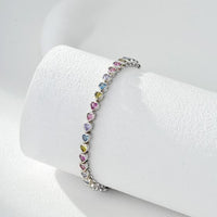 Heart Rainbow Cubic Zirconia Tennis Bracelet in 925 Sterling Silver