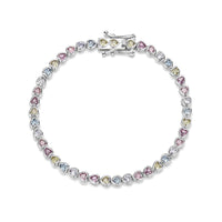 Heart Rainbow Cubic Zirconia Tennis Bracelet in 925 Sterling Silver