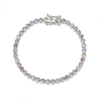 Heart Rainbow Cubic Zirconia Tennis Bracelet in 925 Sterling Silver