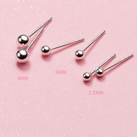 Smooth Round Bead 925 Sterling Silver Stud Earrings