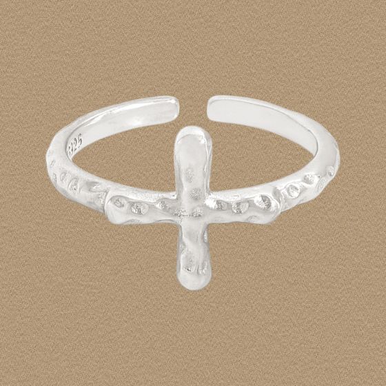 Irregular Cross Adjustable 925 Sterling Silver Ring