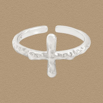 Irregular Cross Adjustable 925 Sterling Silver Ring