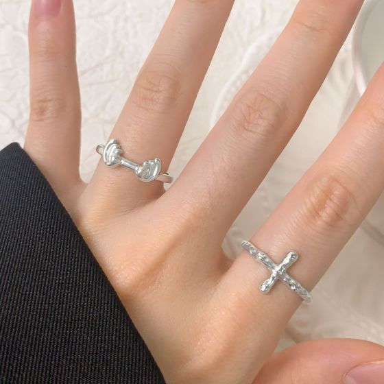 Irregular Cross Adjustable 925 Sterling Silver Ring