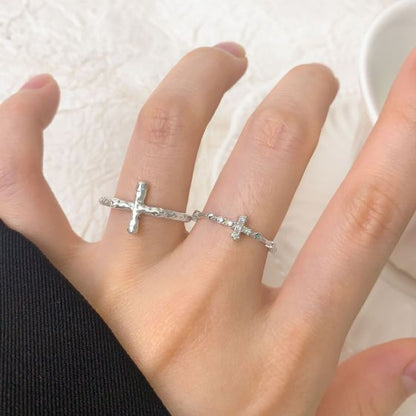 Irregular Cross Adjustable 925 Sterling Silver Ring