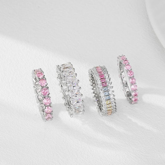Row Zircon Paved Sterling Silver Ring