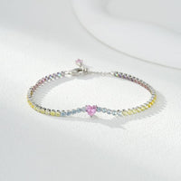 Rainbow Heart Cubic Zirconia Tennis Bracelet in 925 Sterling Silver